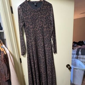 Rachel Zoe Brown Leopard Print Long Sleeve Maxi Dress